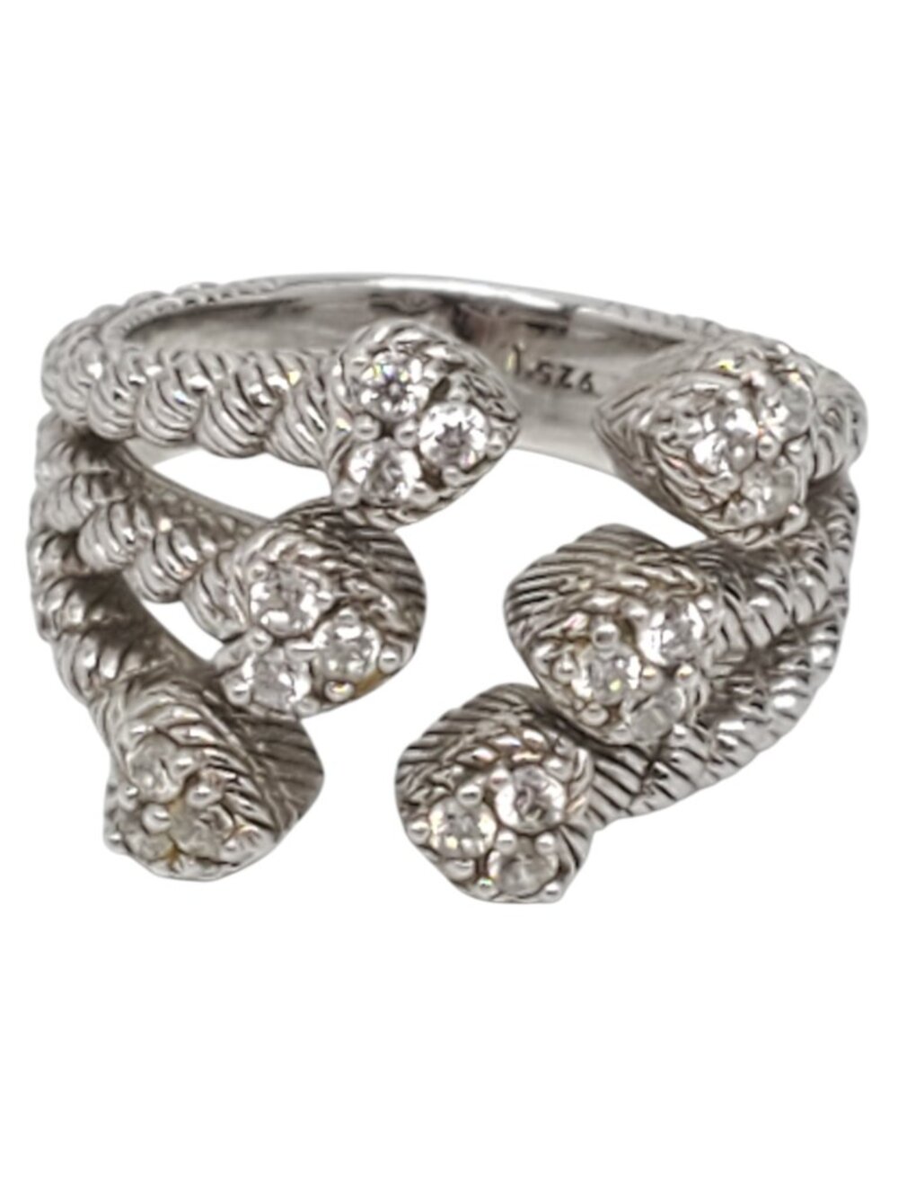 Judith Ripka Sterling Silver Heart CZ Bypass Ring Size 7 #23895